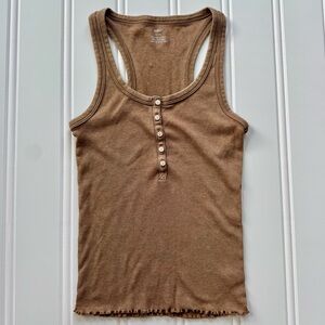 Aerie Ribbed Rusty Brown Henley Tank Top